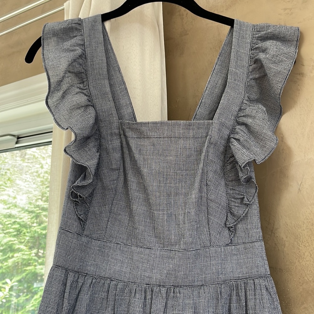 NWT Loft Checked Ruffle Cutout Back Midi Dress - Picture 5 of 11
